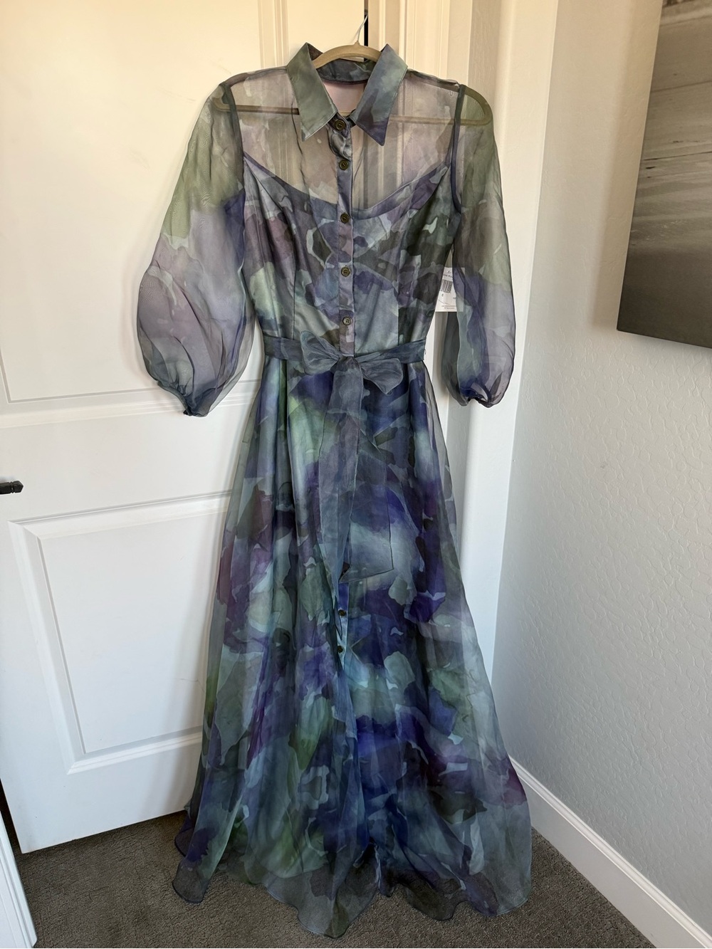 NWT Rene Ruiz Collection Aqua Floral Organza Maxi Gown Size 6 Y22